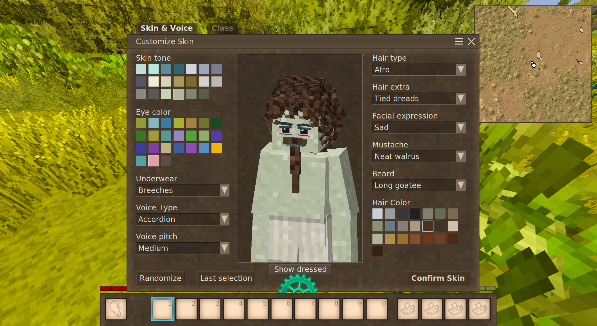 Screenshot of a Character loaded into Vintage Story